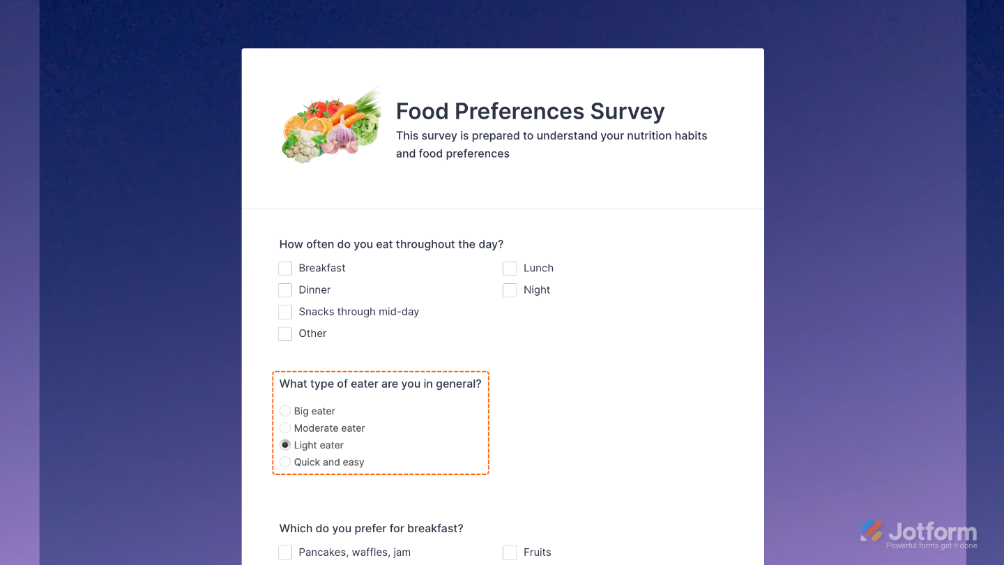 Form with the Fancy Radios widget added, displaying stylish radio button choices for user selection