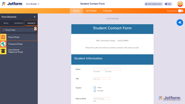 How to Add and Set Up the Phone Picker Widget on Your Form