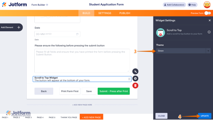 How to Add and Set Up the Scroll to Top Widget on Your Form