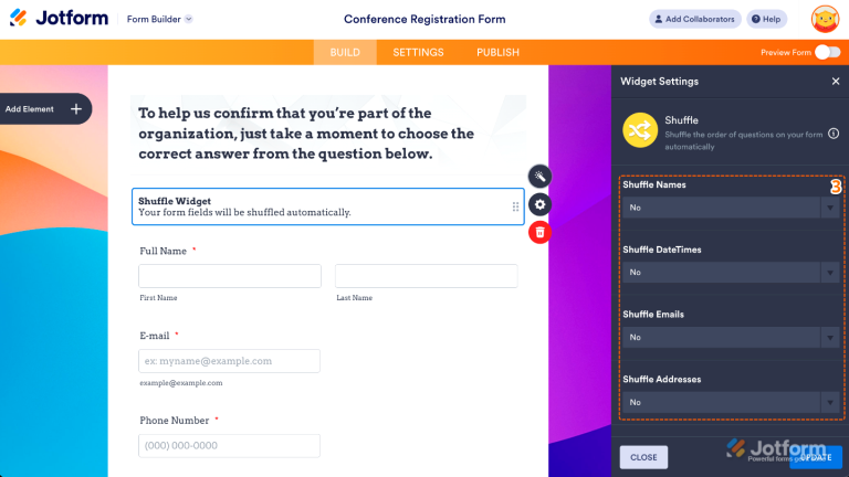 How to Add and Set Up the Shuffle Widget on Your Form