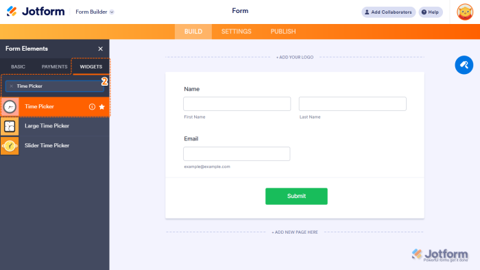 How to Add and Set up the Time Picker Widget on Your Form