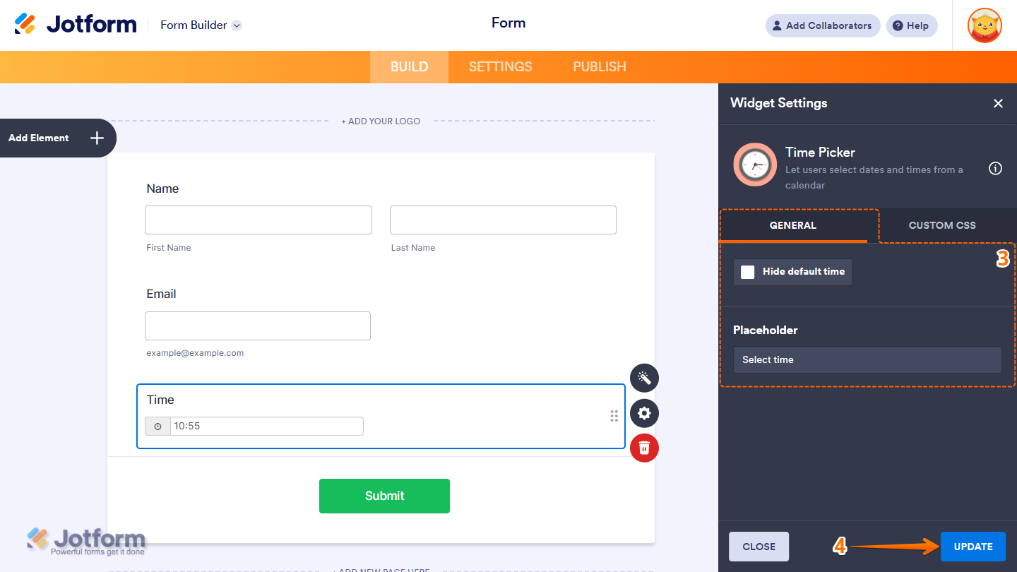 Time Picker Widget Settings