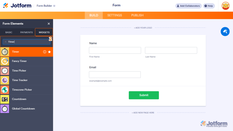 How to Add and Set up the Timer Widget on Your Form