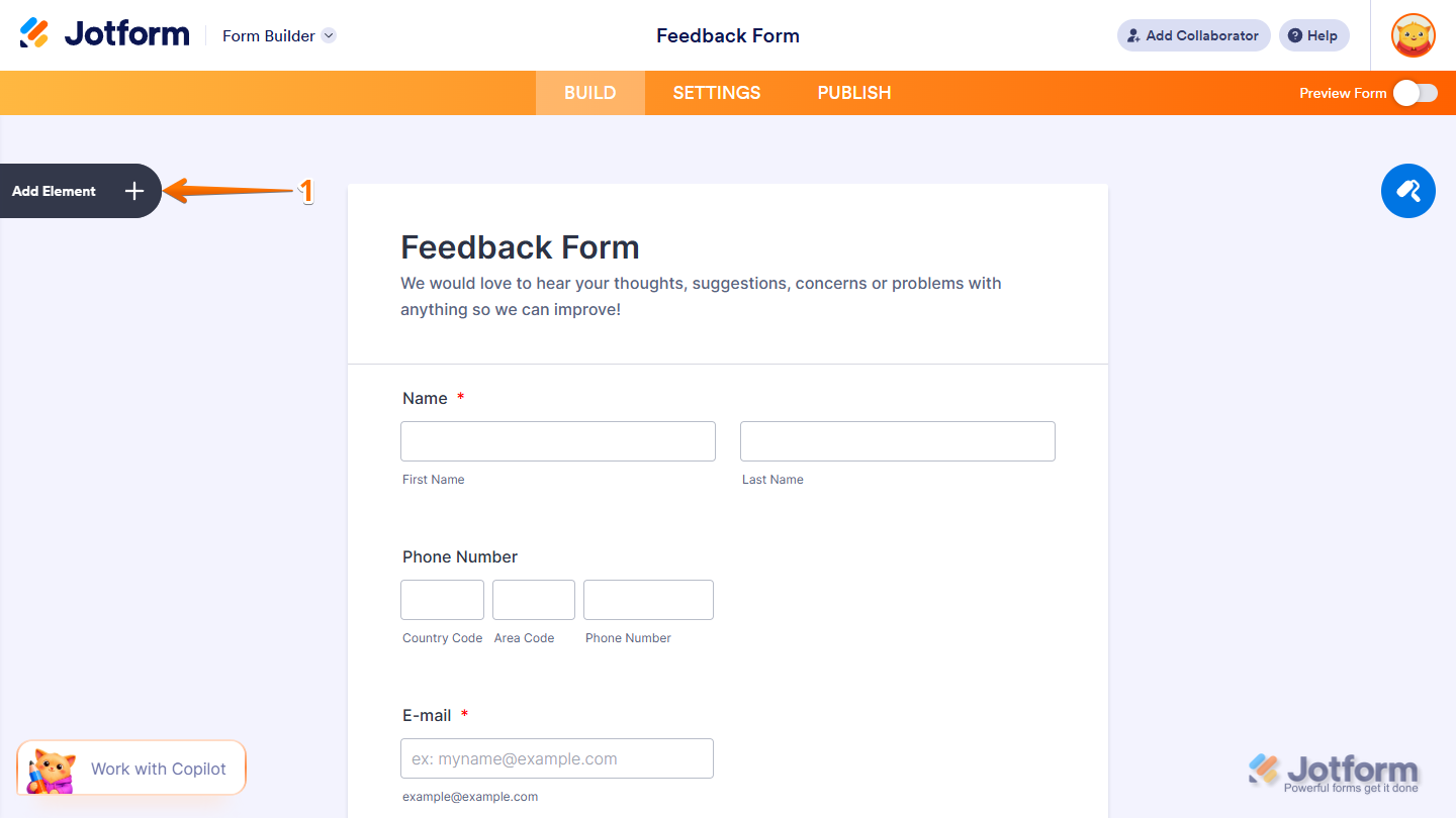 Add Element button in Jotform Form Builder
