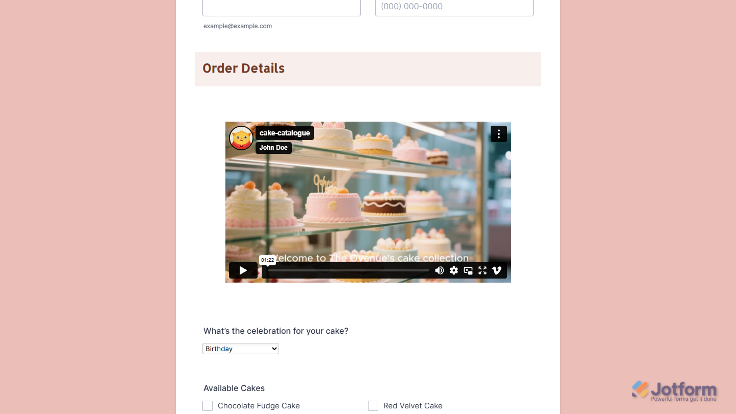 Vimeo Livestream widget on a Jotform form