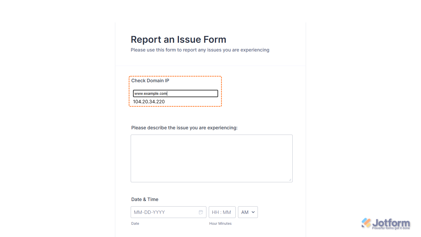 Check Domain Name IP Widget on a Jotform form