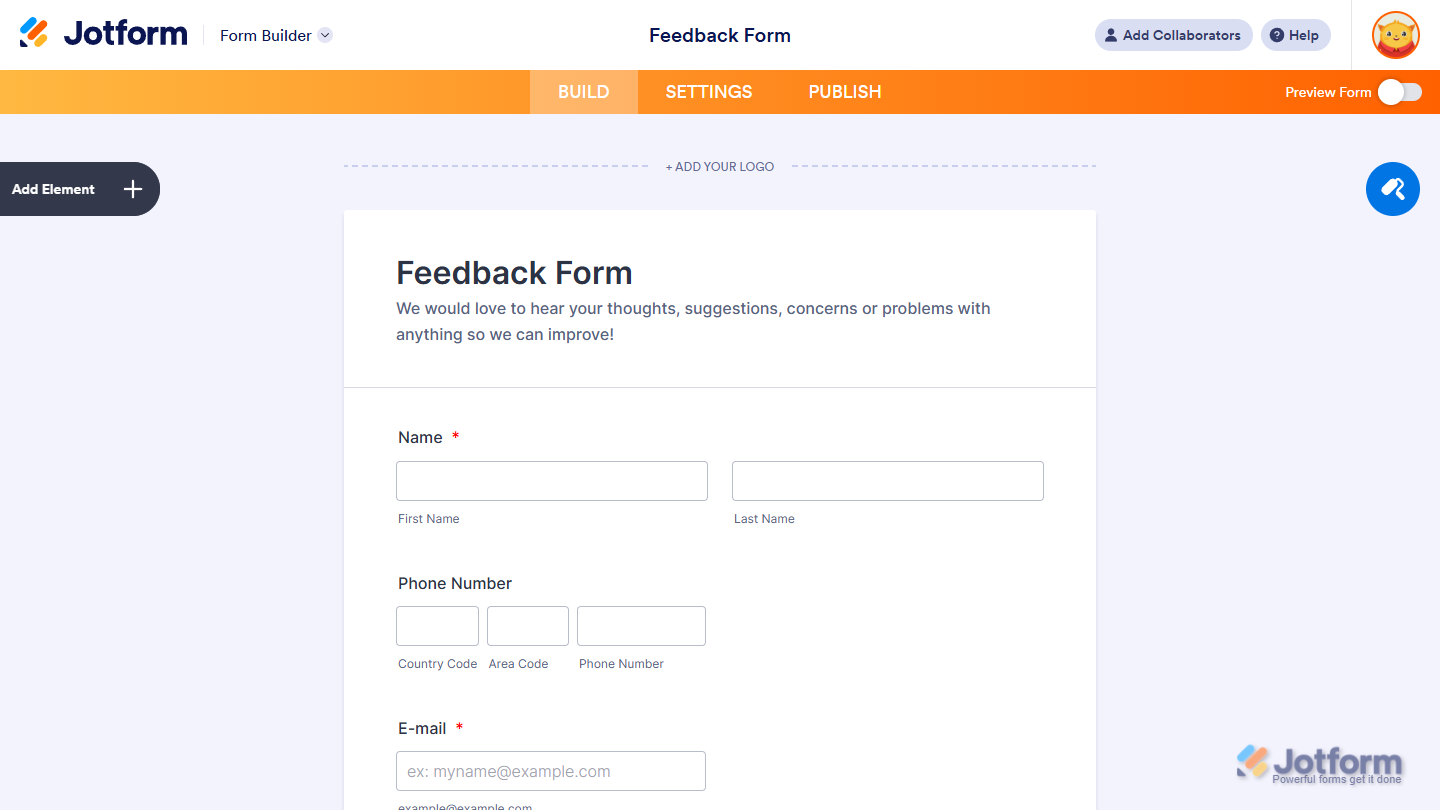 Add Element button in Jotform Form Builder