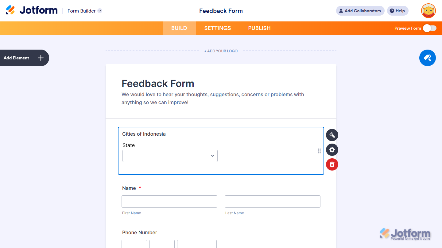Cities of Indonesia Widget in Jotform Form Builder