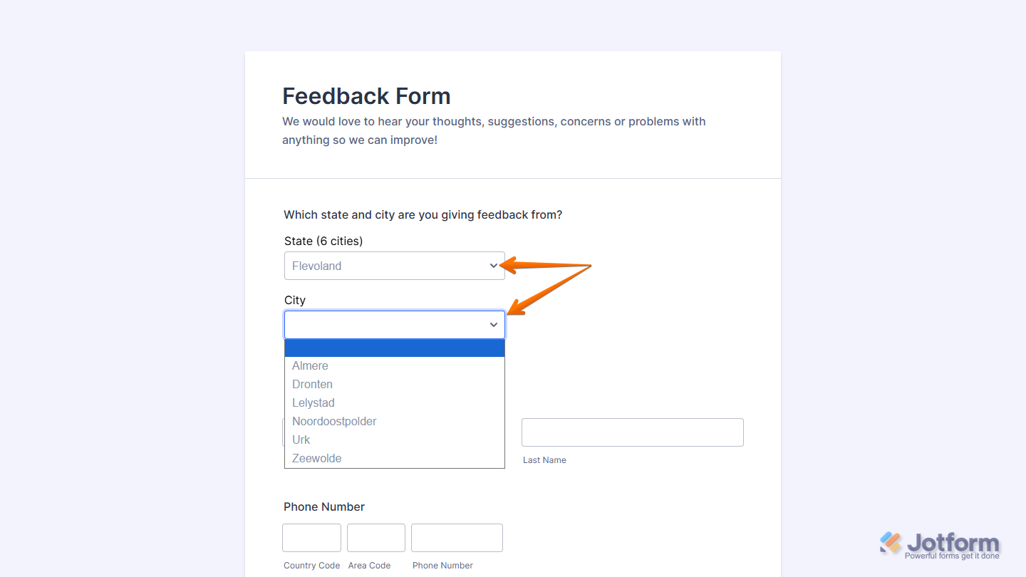 Cities of Netherlands Widget on a Jotform form