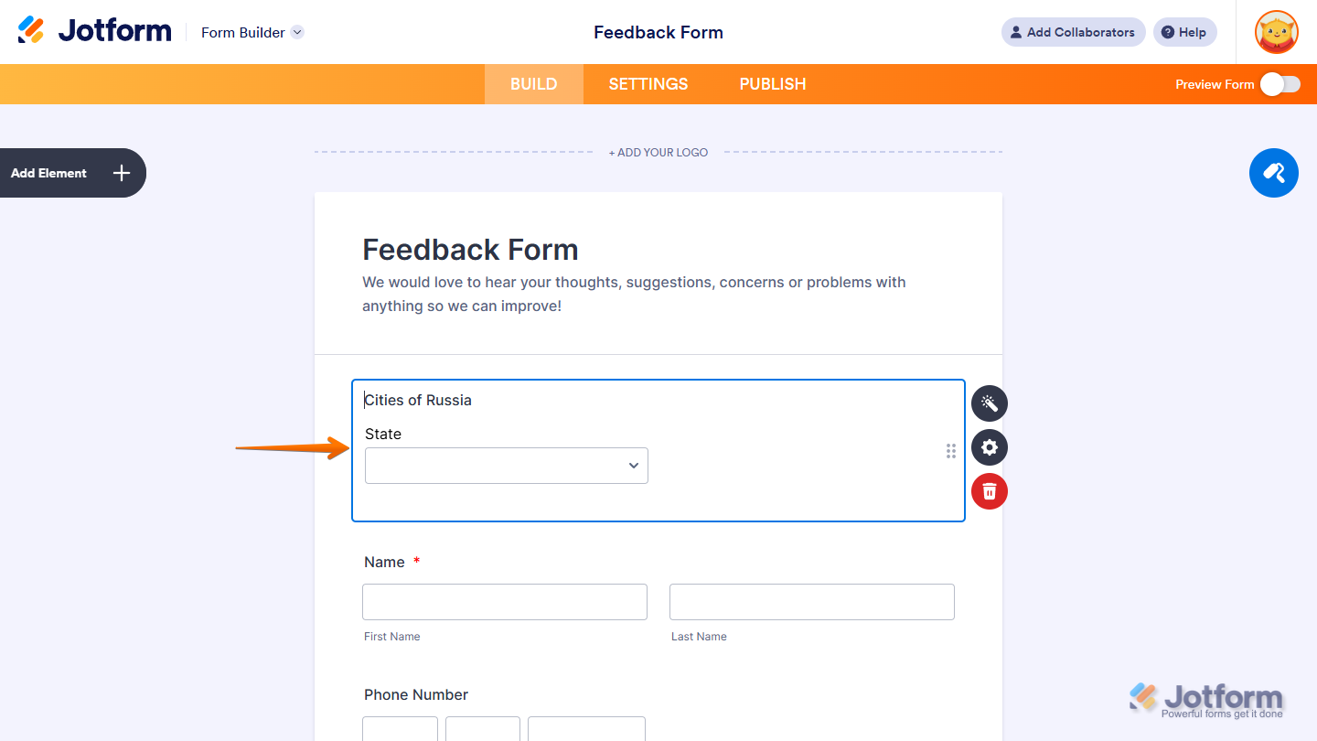 Cities of Russia Widget in Jotform Form Builder