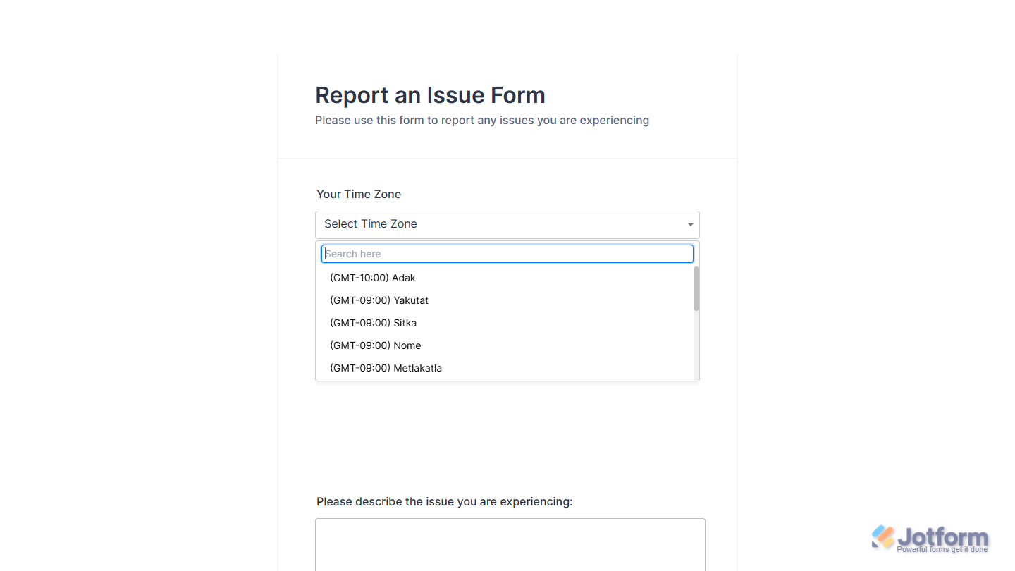 US Timezone Picker Widget on a Jotform form