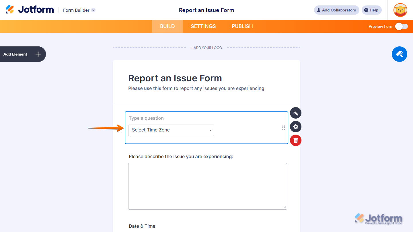 US Timezone Picker Widget in Jotform Form Builder