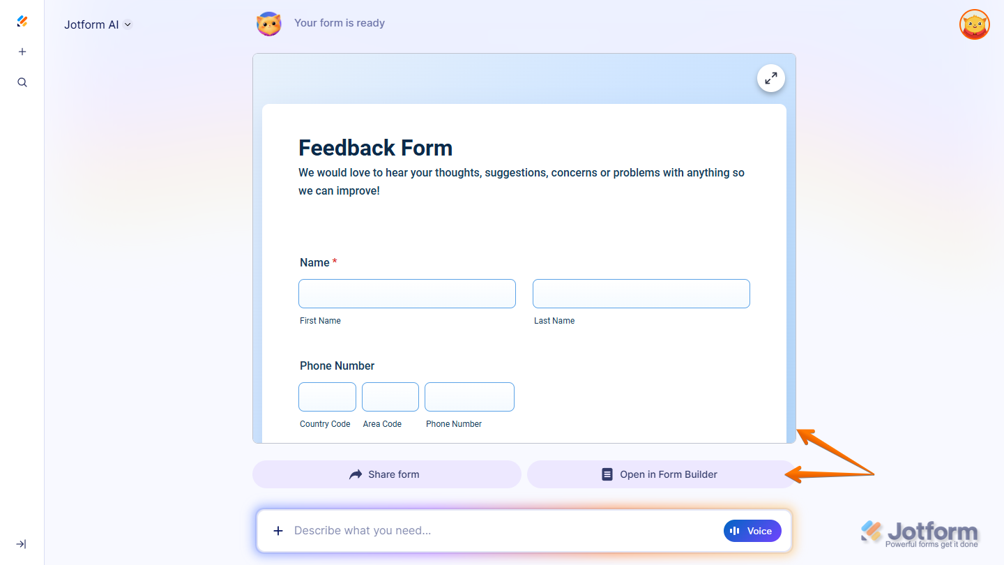 Update form theme message on the Jotform AI page