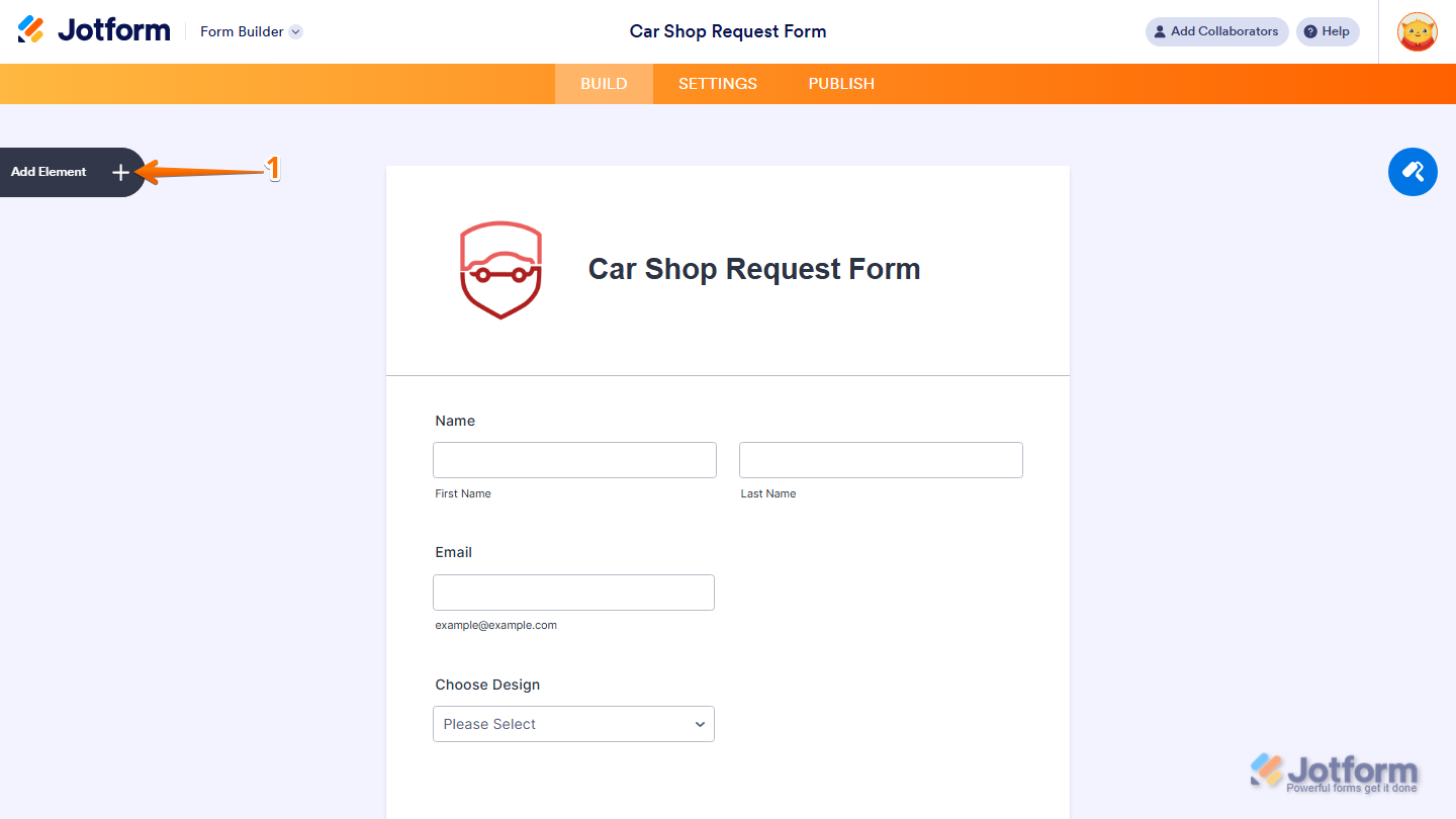 Form Builder Add Element menu in Jotform