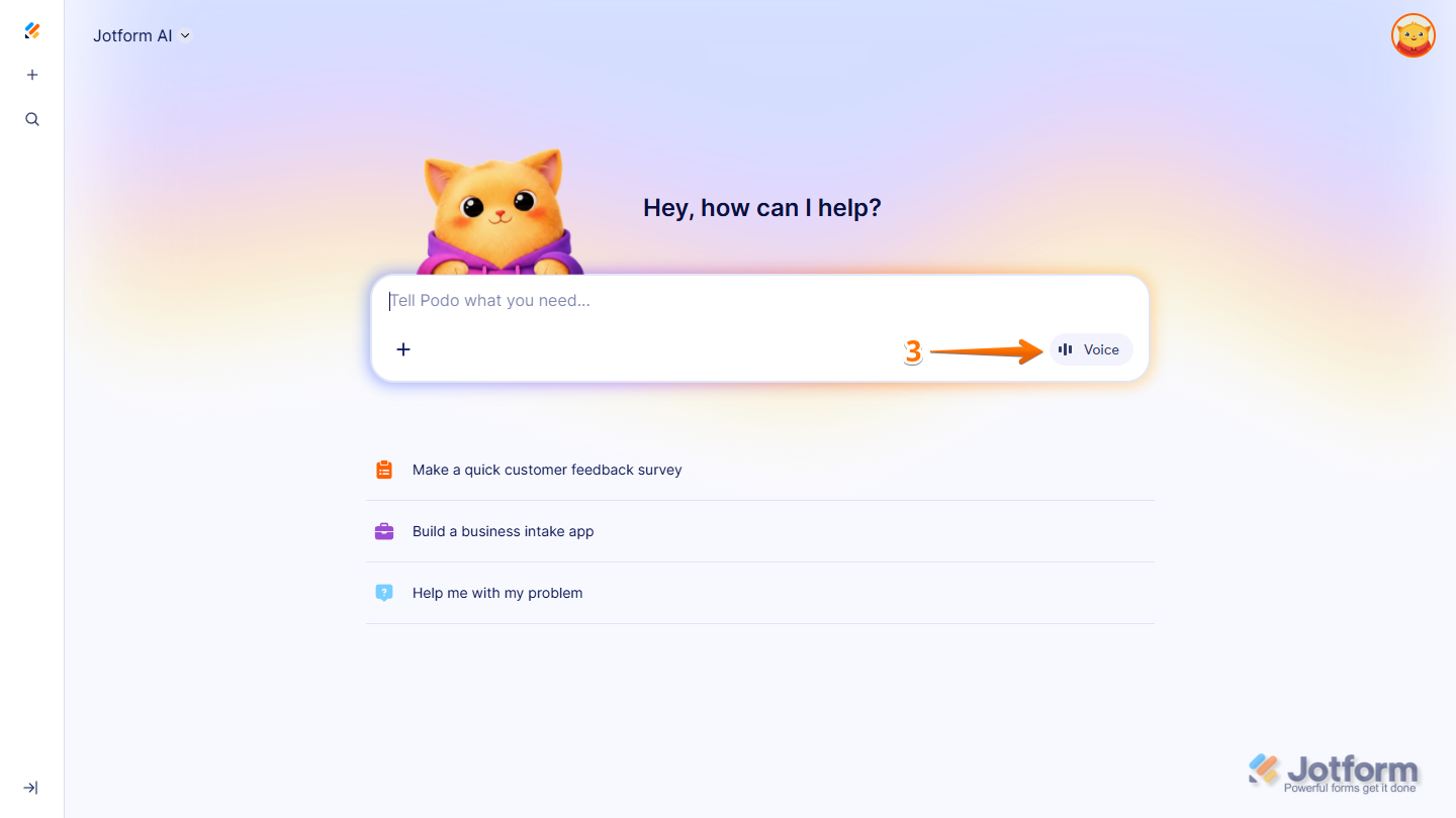 Voice prompt in Jotform AI page