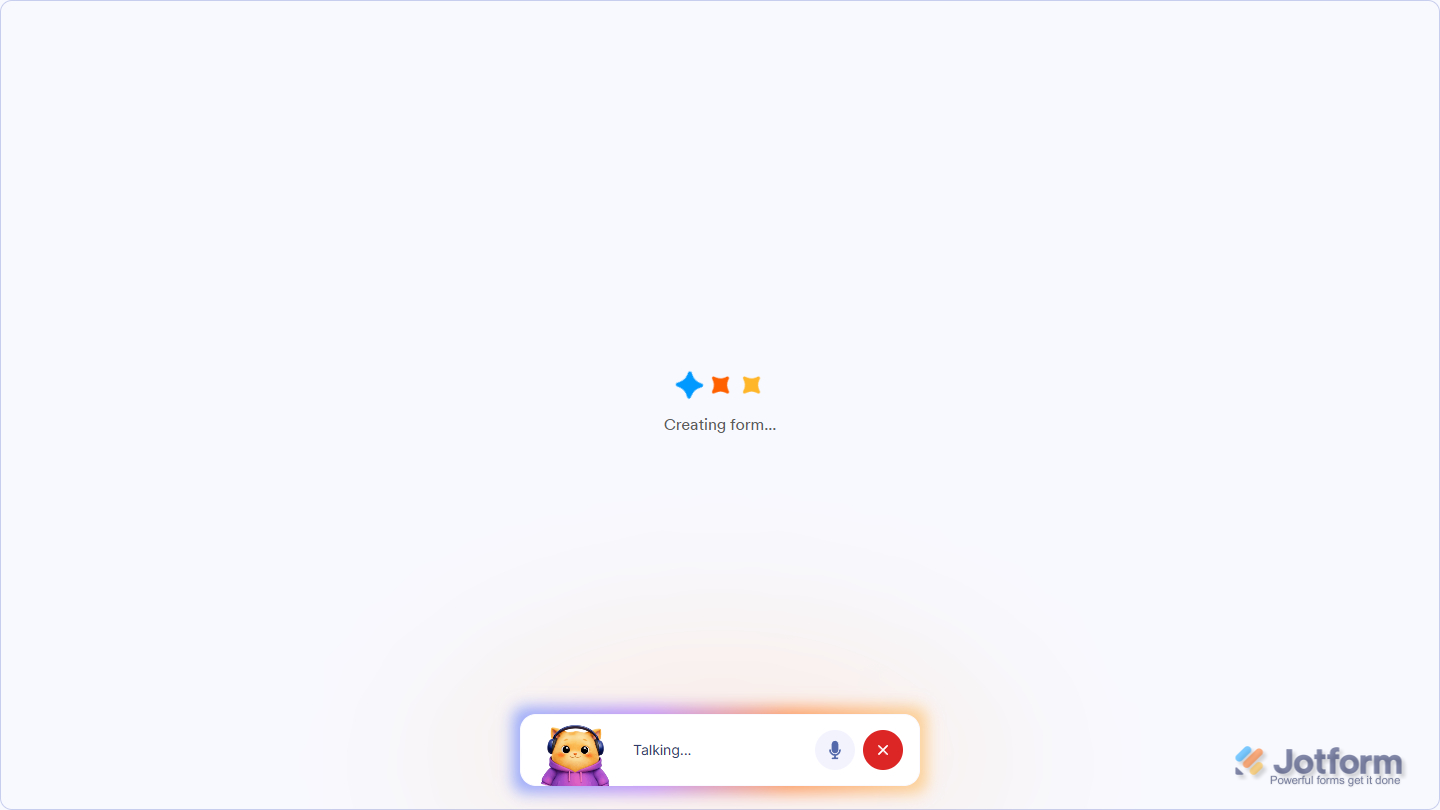 Jotform AI creating a form in the background based on the voice prompt