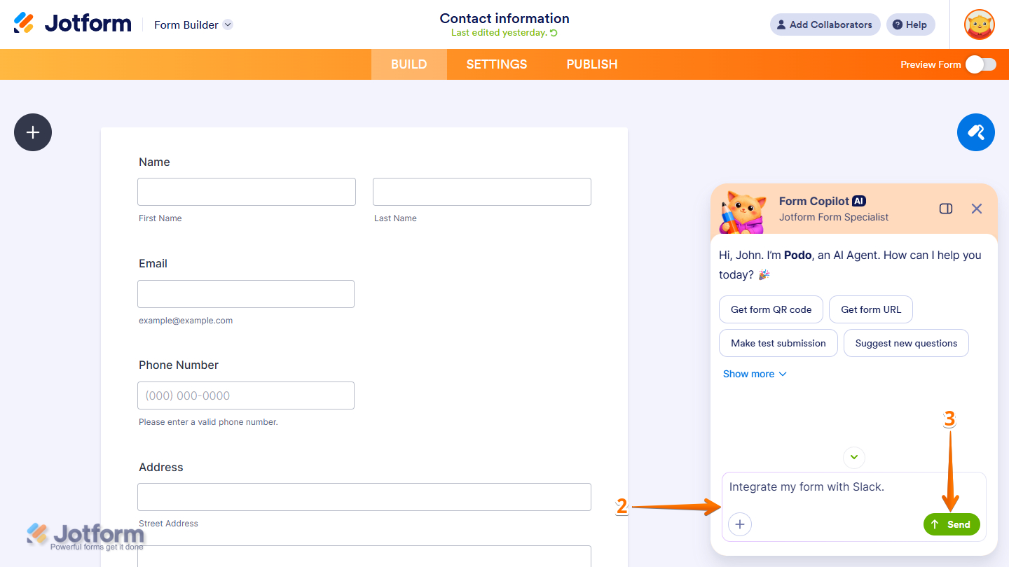 Jotform AI with integration prompt