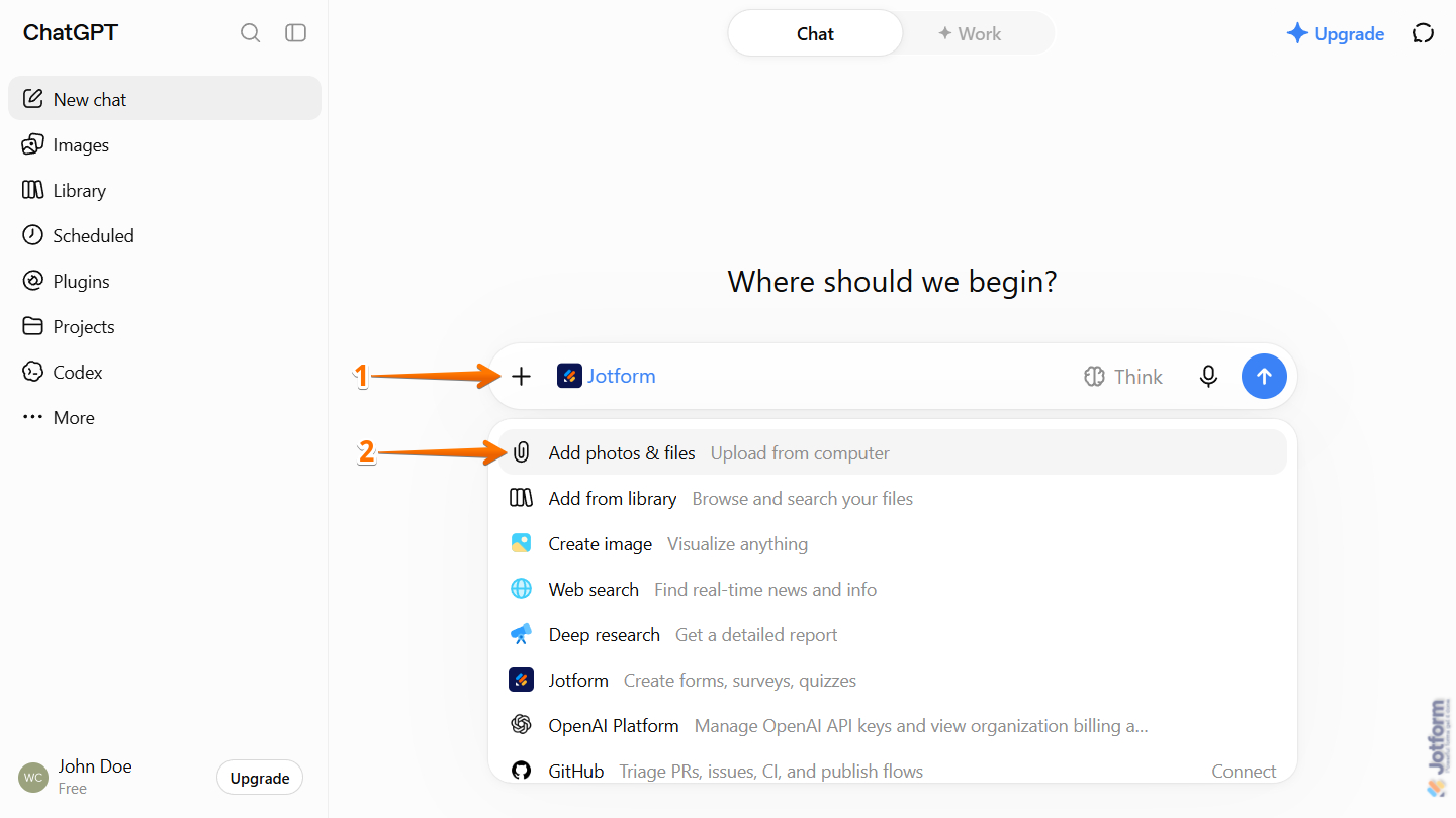 Add icon and Add Photos & Files option