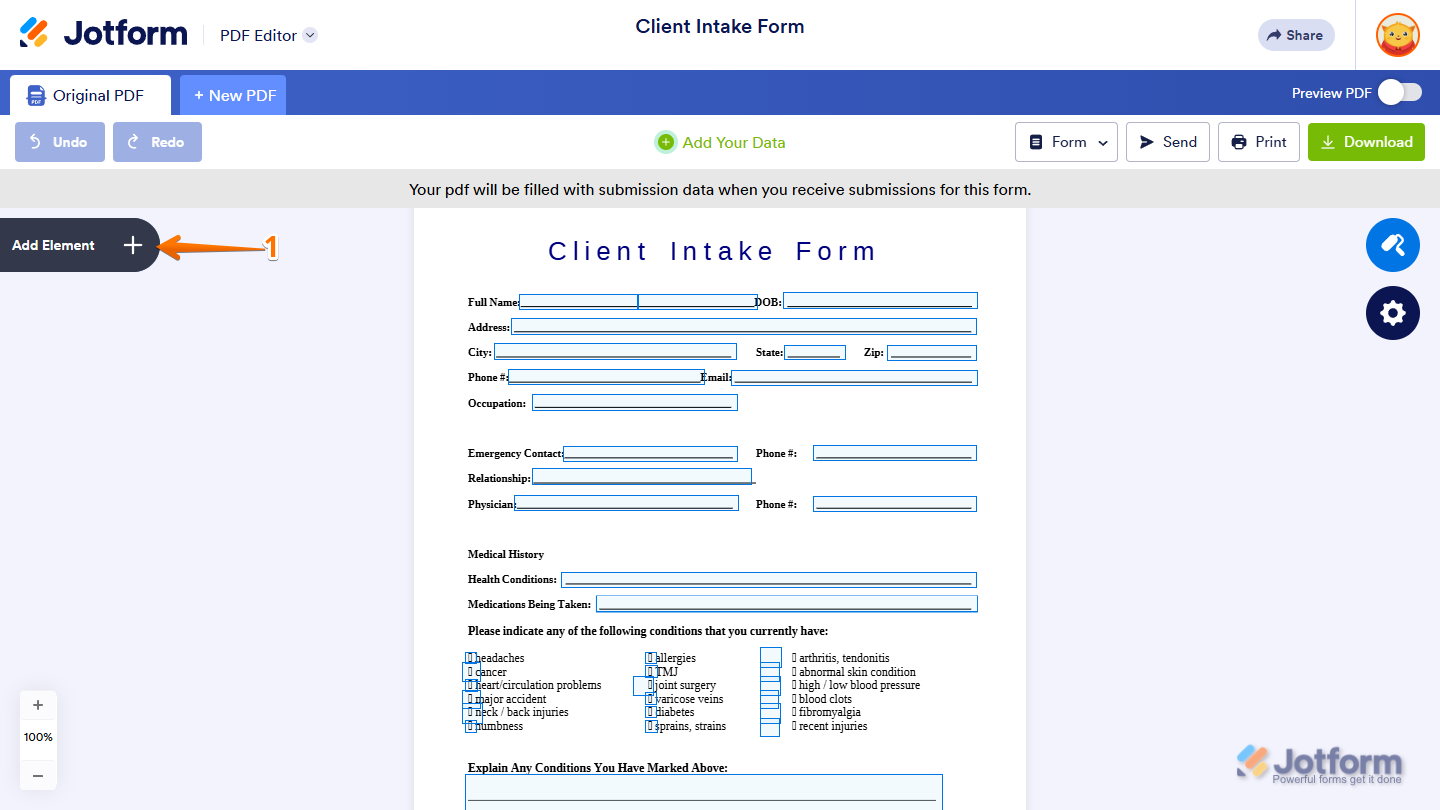 Add Element button in the PDF Editor