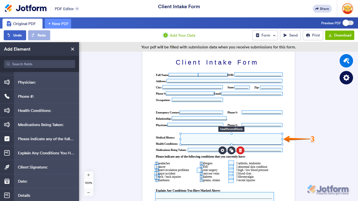 Drag and drop new form field in the PDF Editor