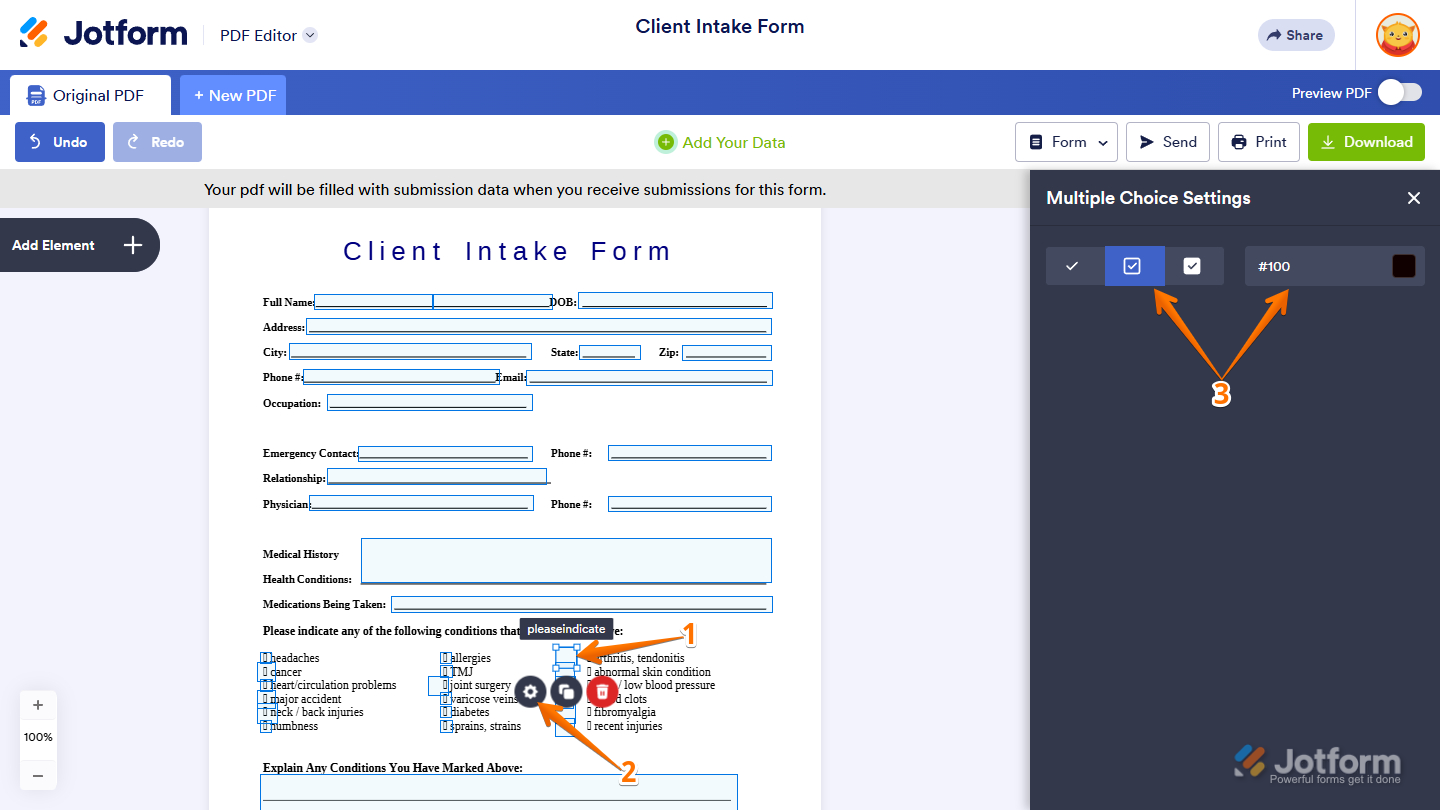 Multiple Choice Settings showing option style and color