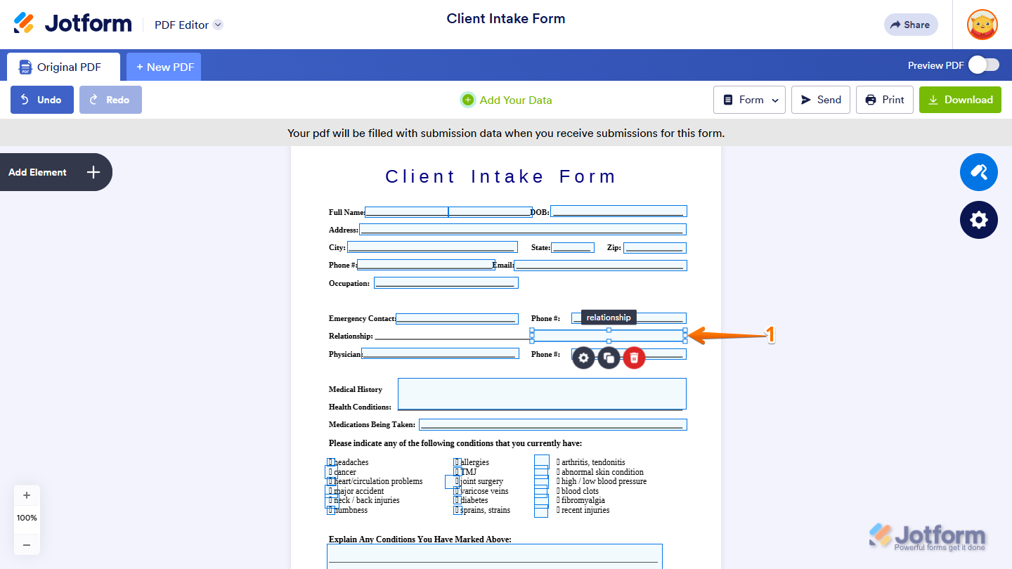 Selected annotation in the PDF Editor