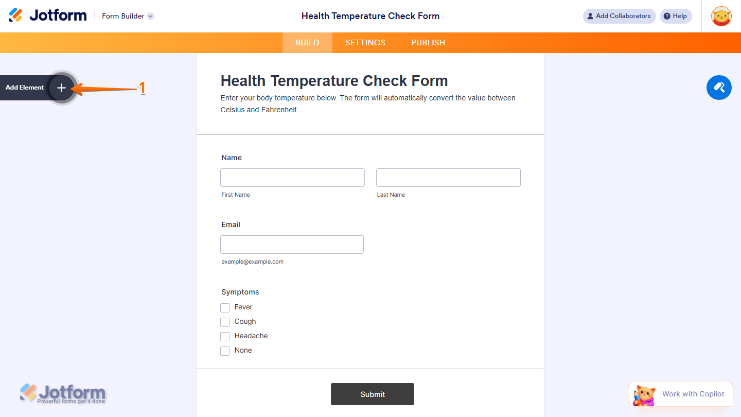 Form Builder Add Element menu in Jotform