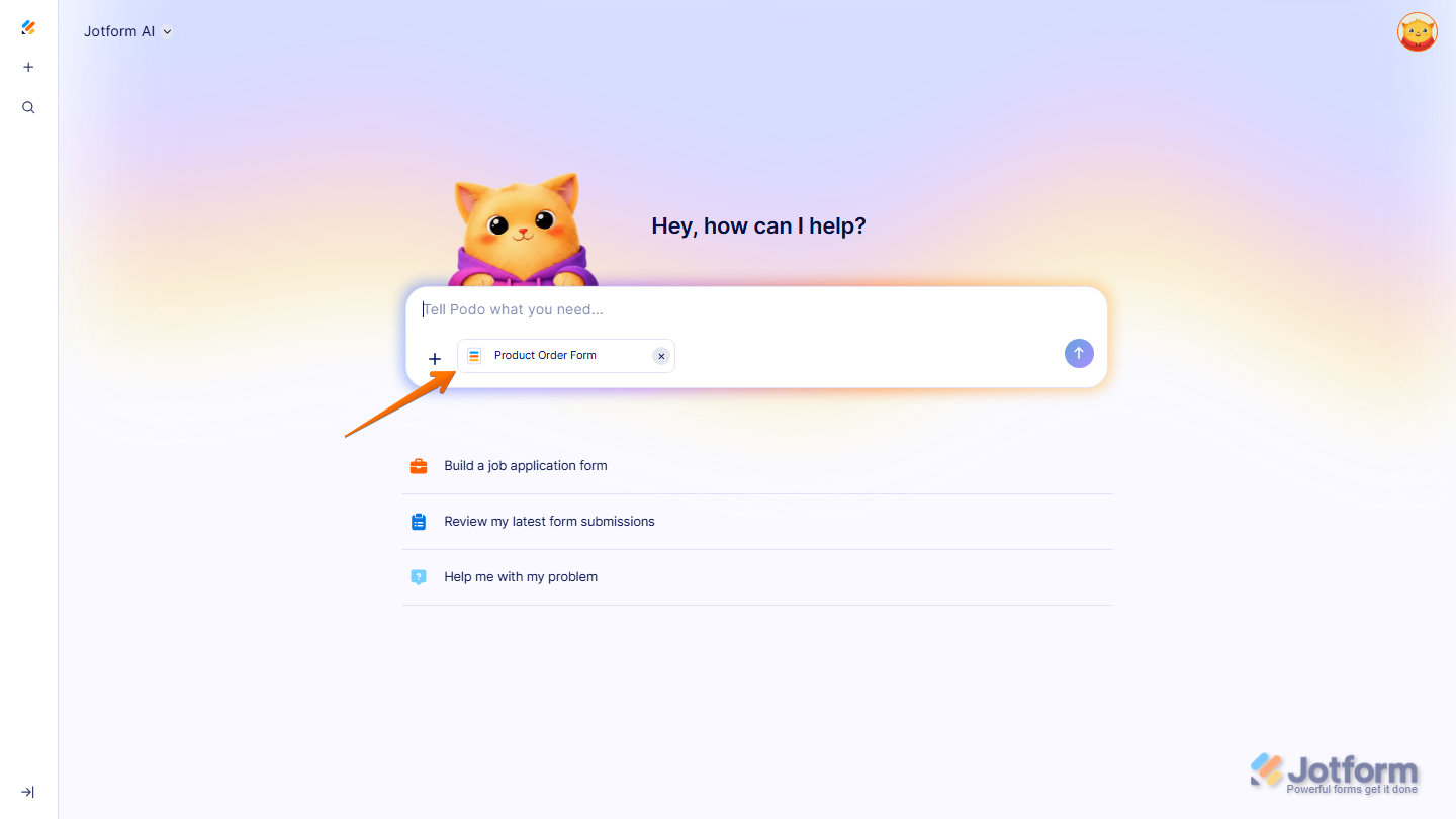 Jotform AI chat showing added asset reference in the conversation in Jotform