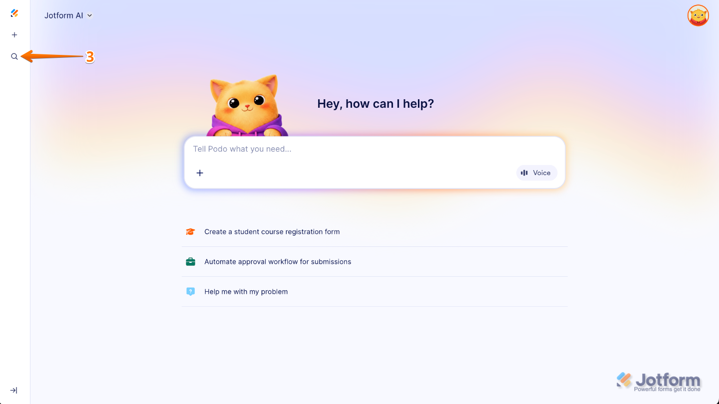 Clicking the Magnifying Glass icon to quickly search for a specific form in your Workspace