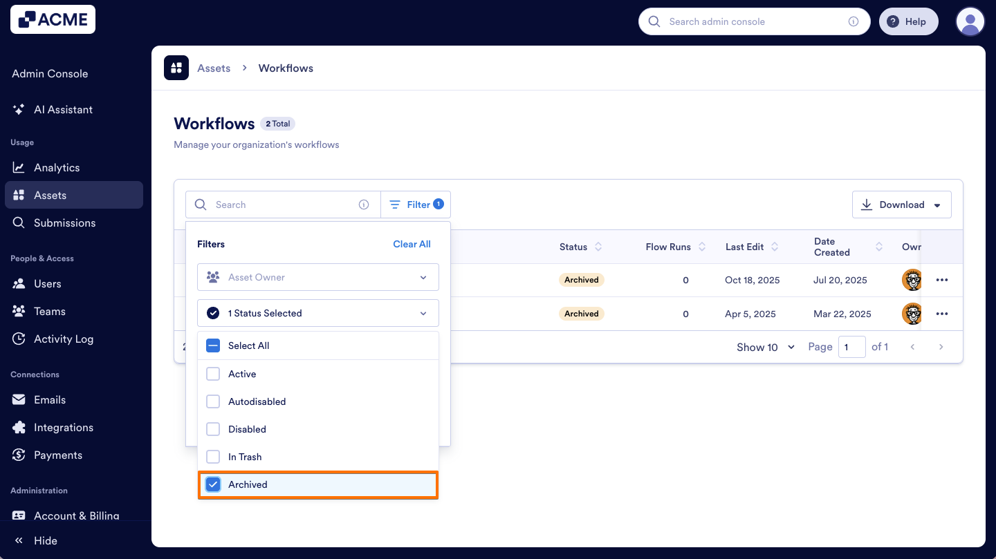 How to Archive or Unarchive Workflows in Your Organization from the Admin Console Image-15