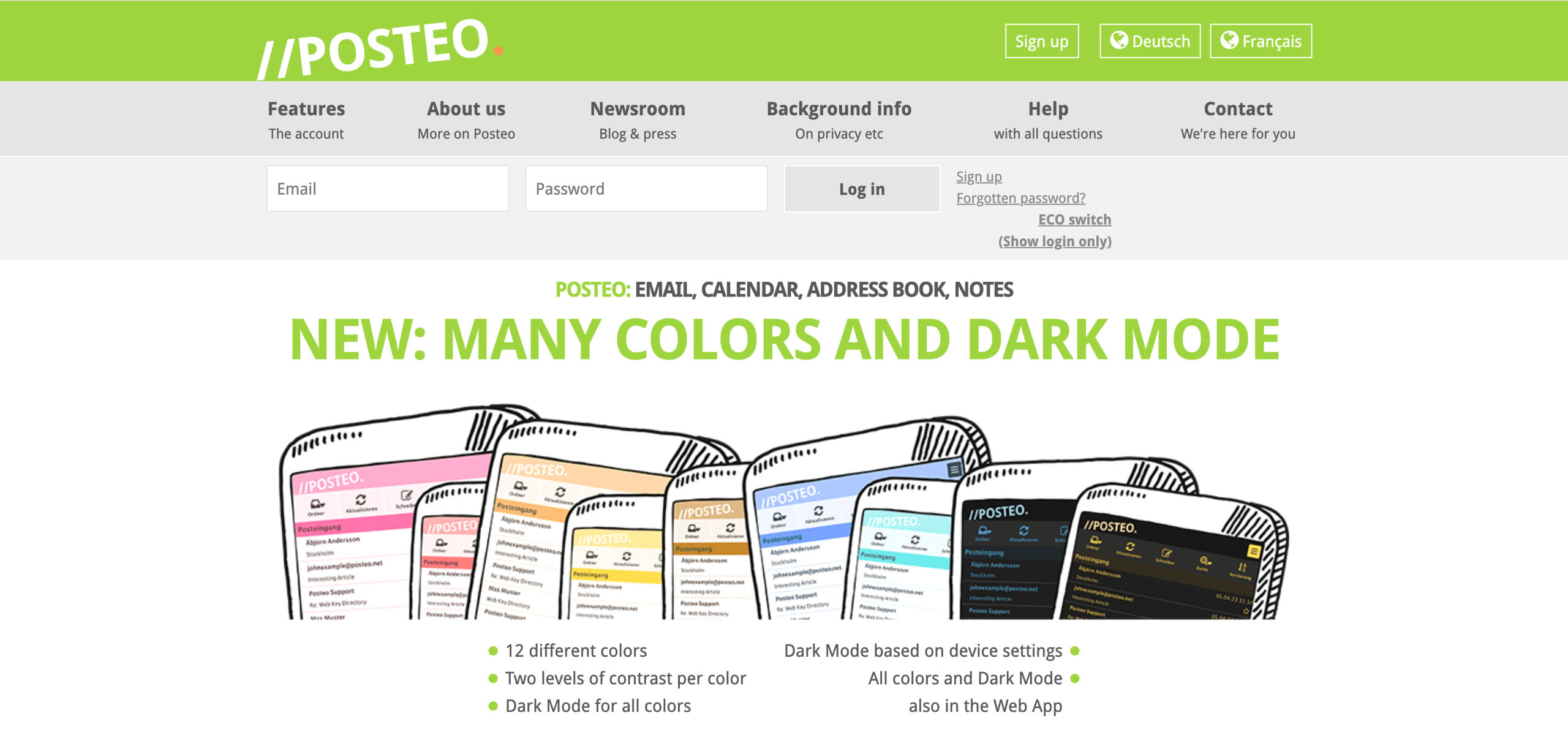 Screenshot of Posteo's landing page