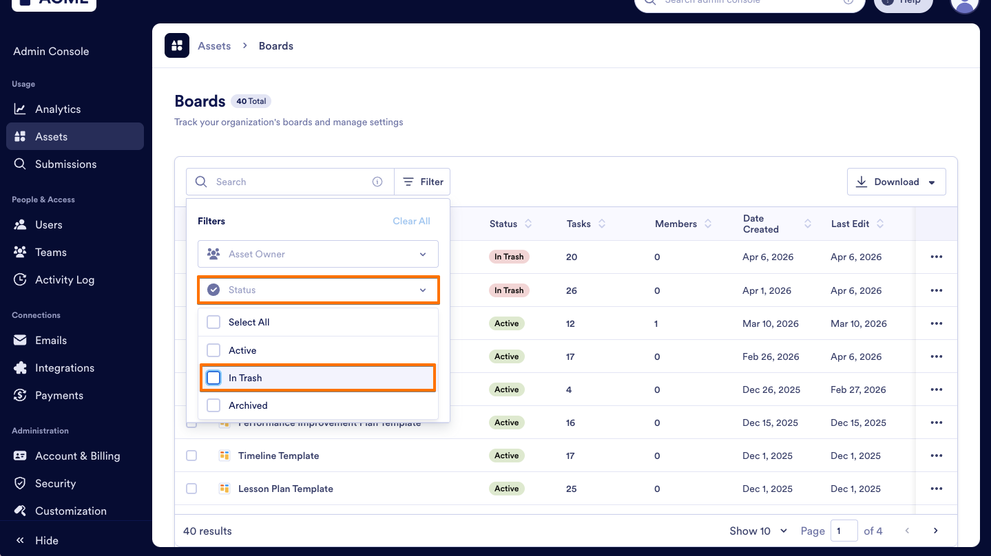 How to Trash or Restore Boards in Your Organization from the Admin Console Image-24