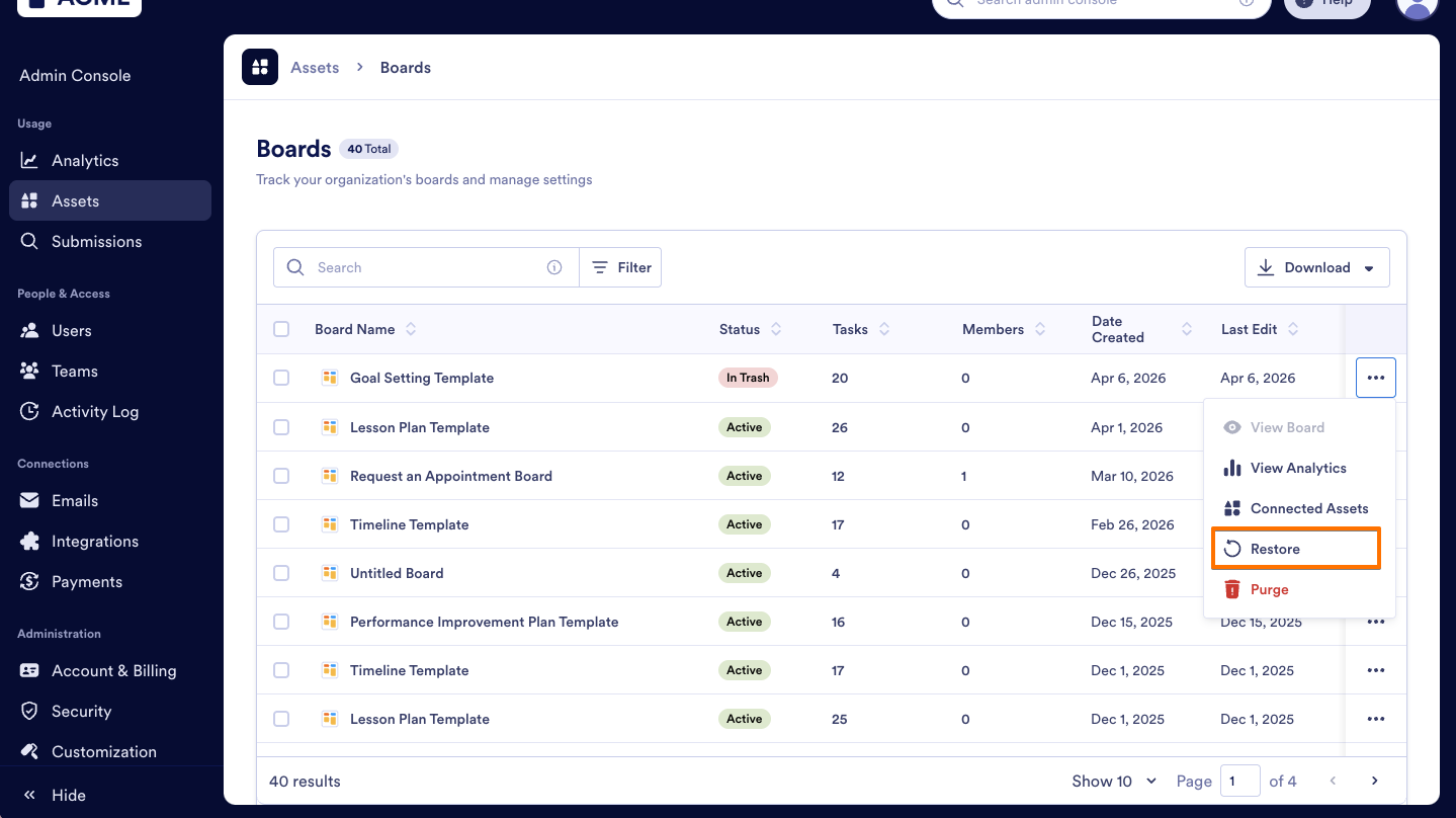 How to Trash or Restore Boards in Your Organization from the Admin Console Image-8