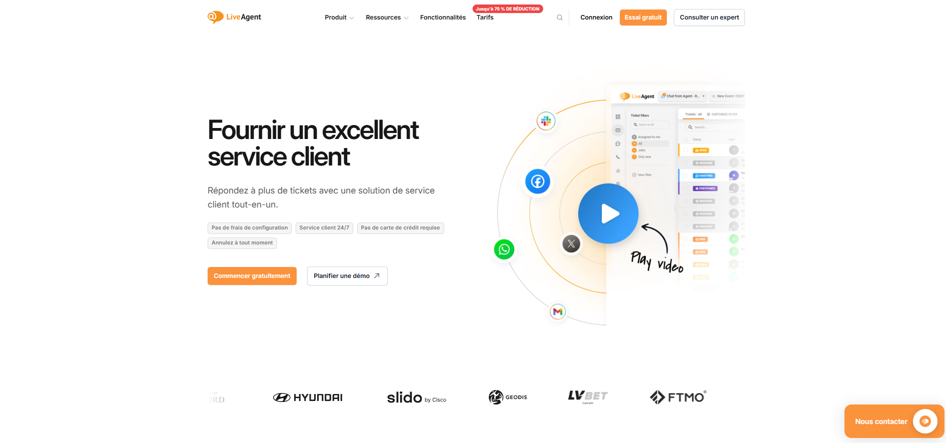 Capture d'écran de la page d'accueil LiveAgent