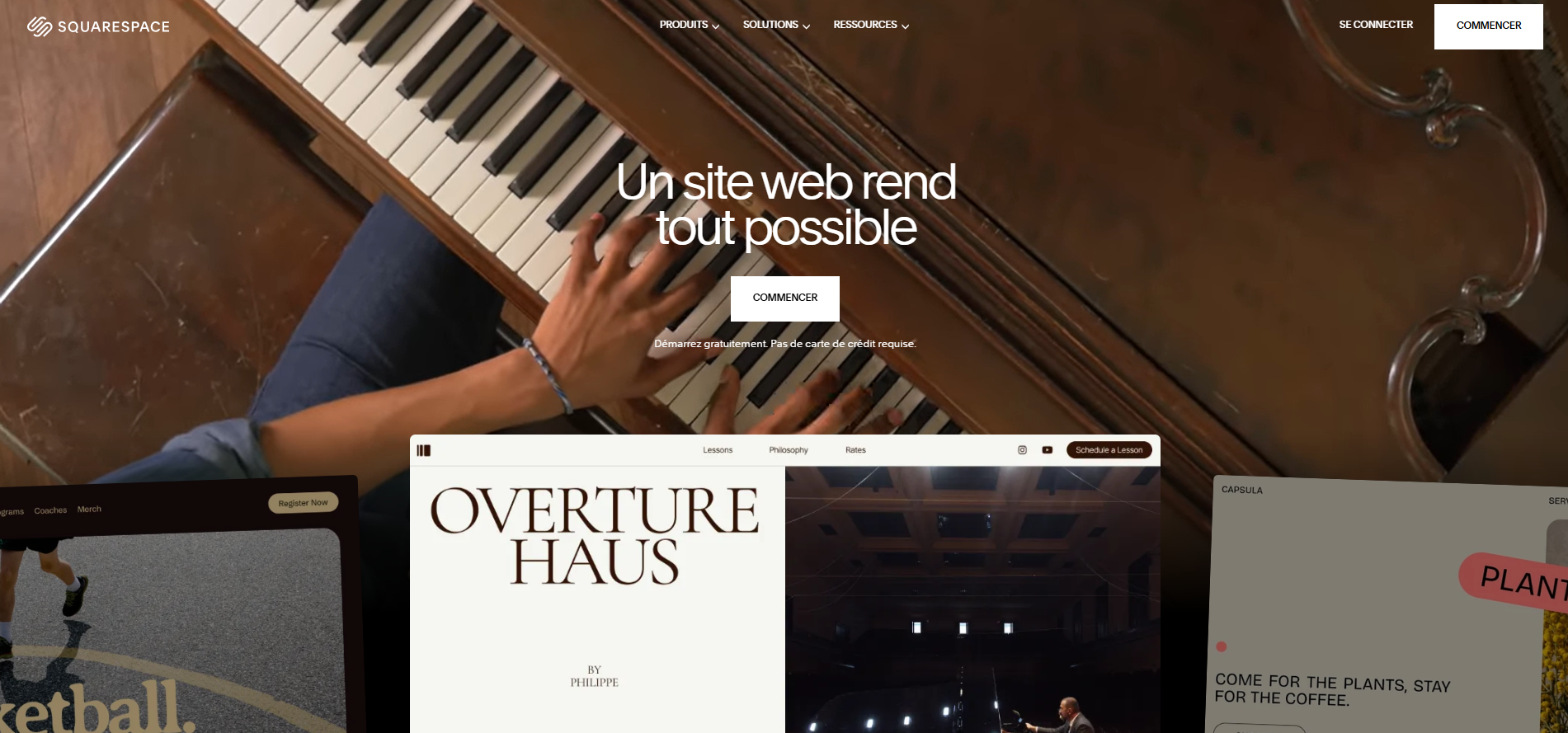 Capture d'écran de la page d'accueil du site Squarespace en français