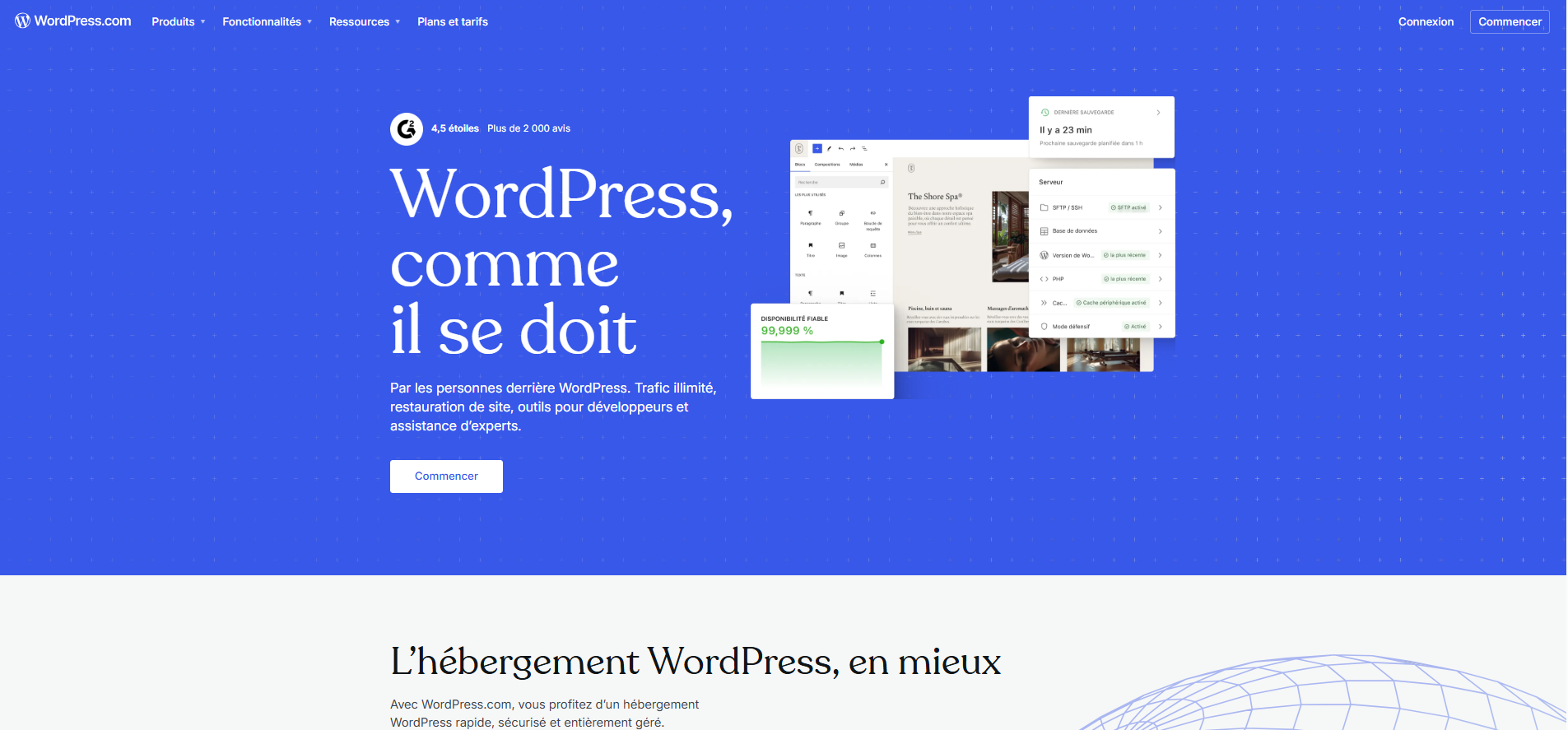 Capture d'écran de la page d'accueil WordPress en français