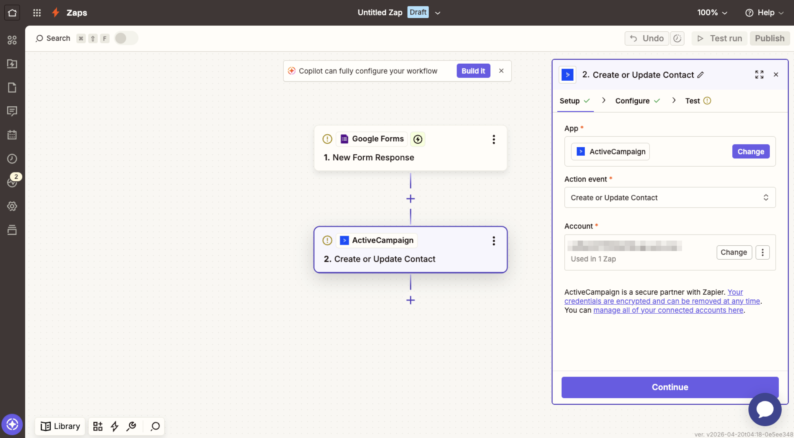 Zapier Zaps Action ActiveCampaign Options