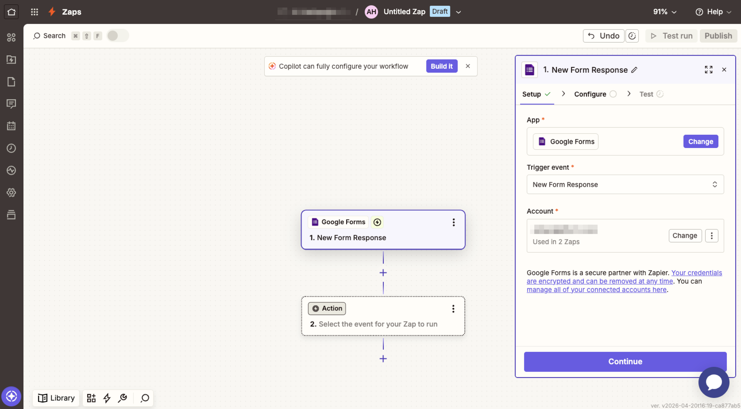 Zapier Google Forms Trigger Setup Menu