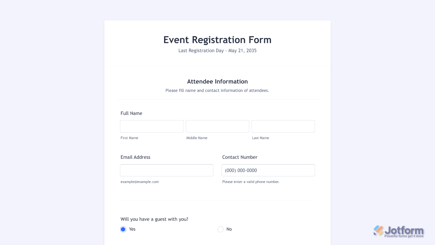 Form with a configured Full Name field displaying structured inputs for first, middle, and last name