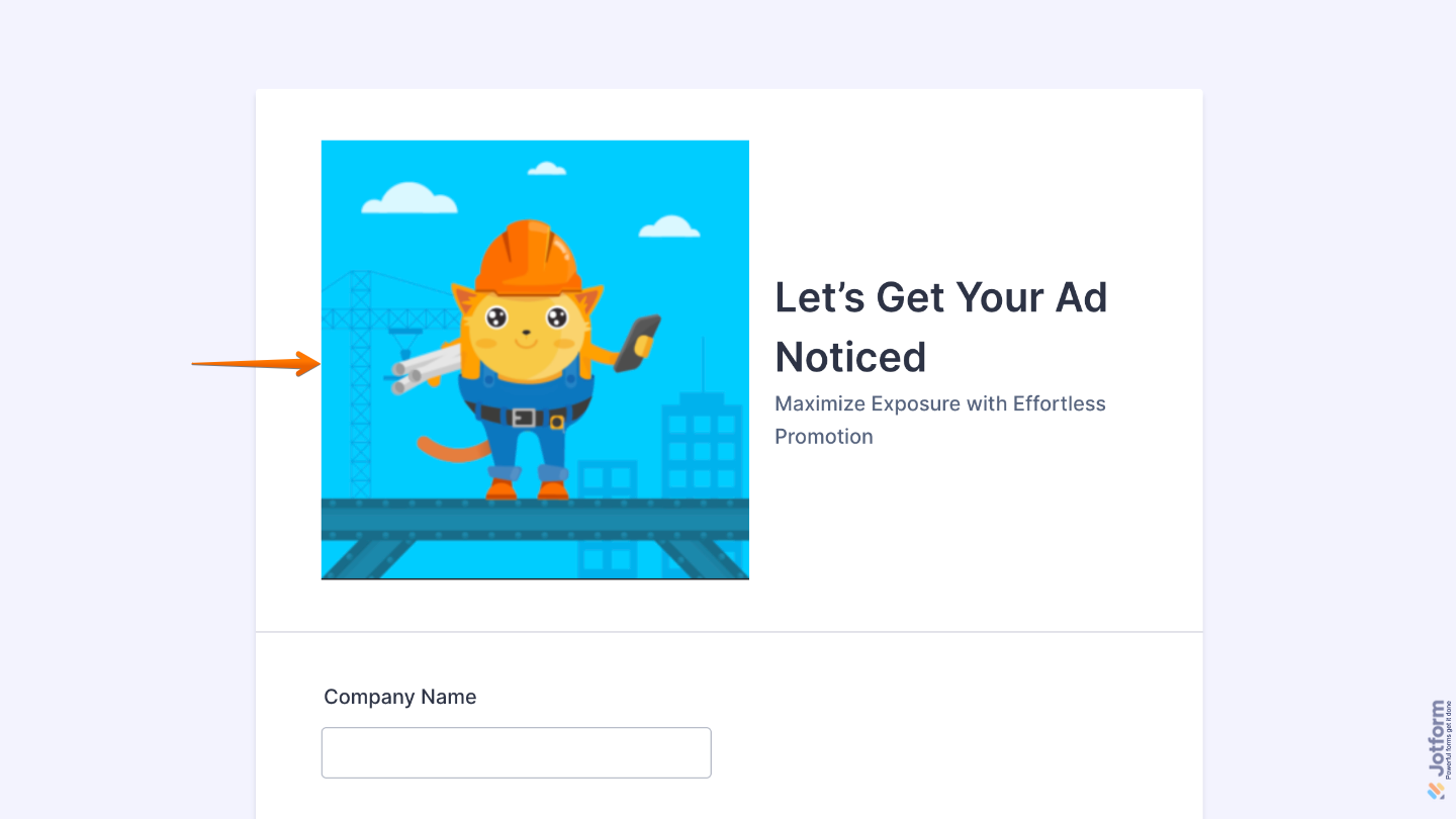 Form with a customized Heading element displaying a clear title, subheading, and optional image