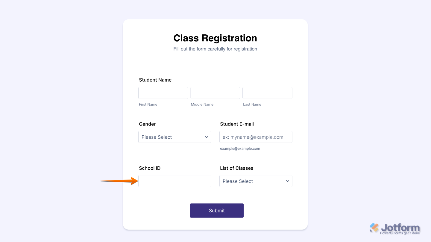 Form displaying a configured Short Text field for collecting simple user responses