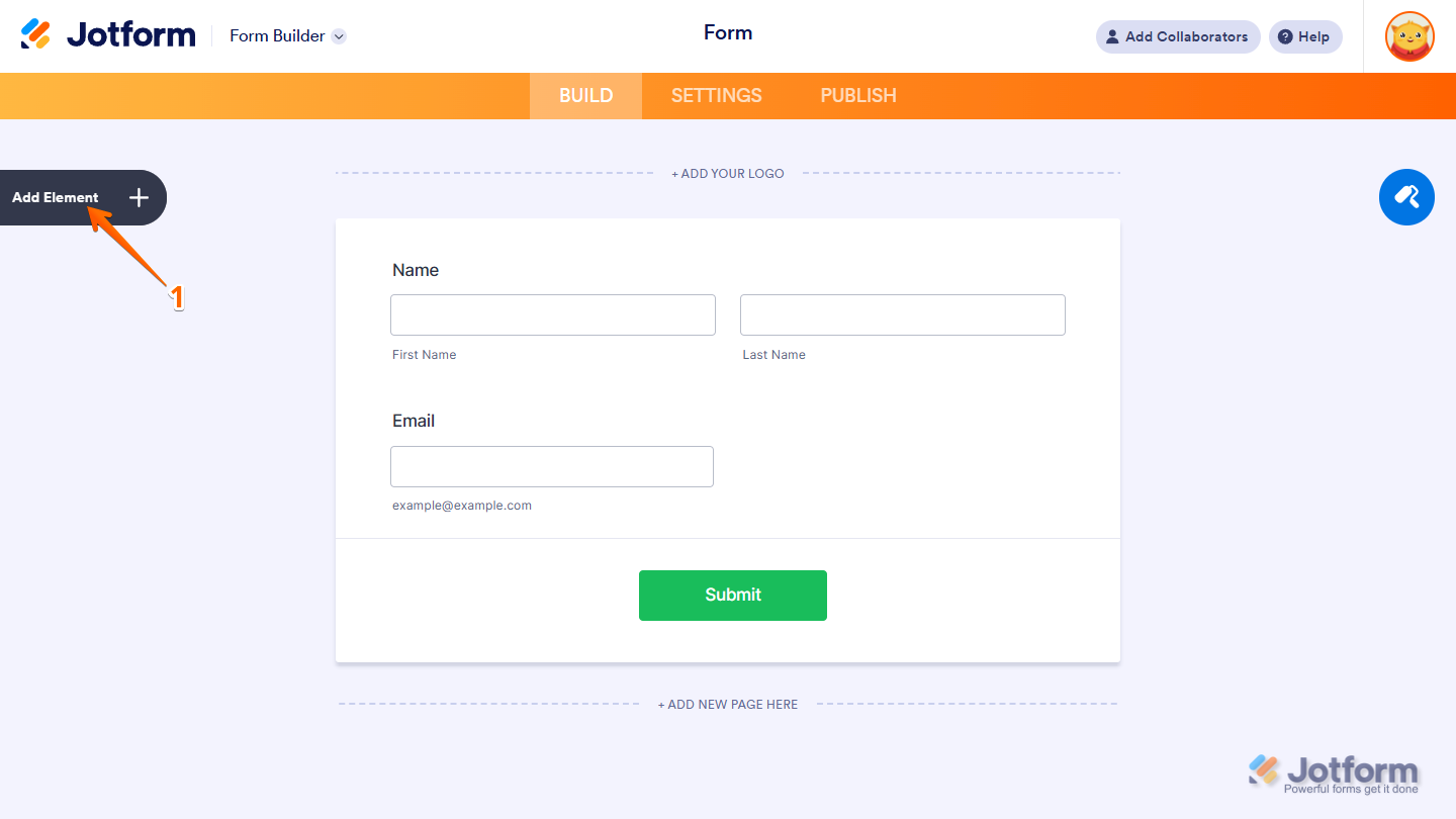 Add Element button in Jotform Form Builder