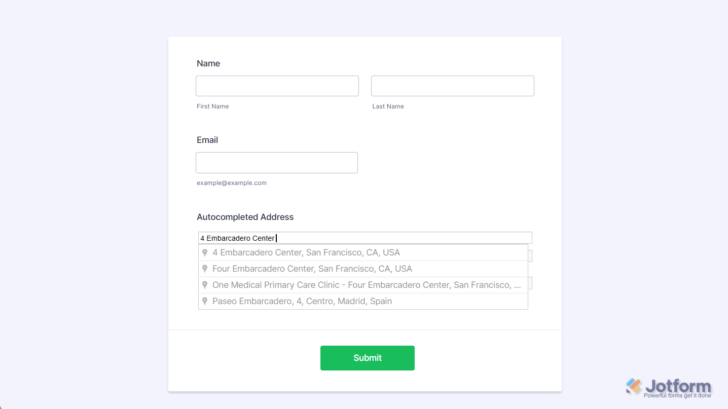 Autocompleted Address widget demo