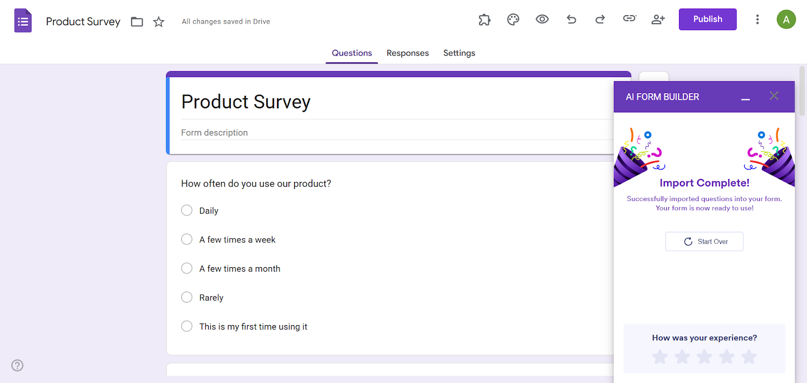 AI Form Builder Import Complete Screen