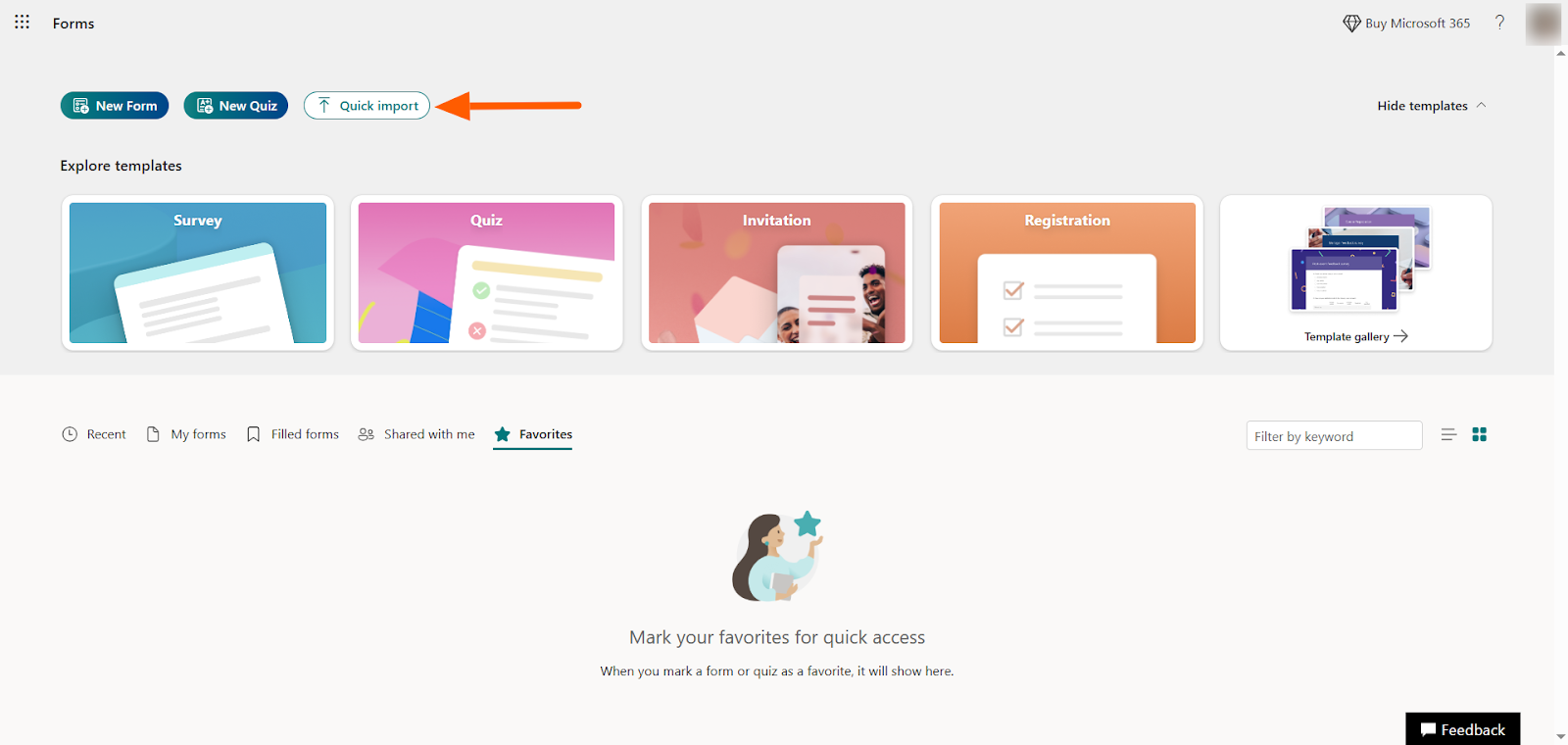 Microsoft Forms Quick Import Button