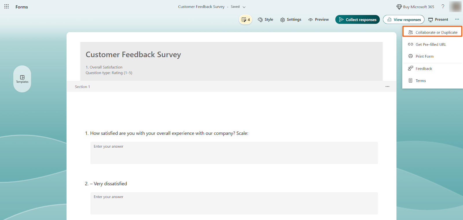 Microsoft Forms Collaborate or Duplicate Option