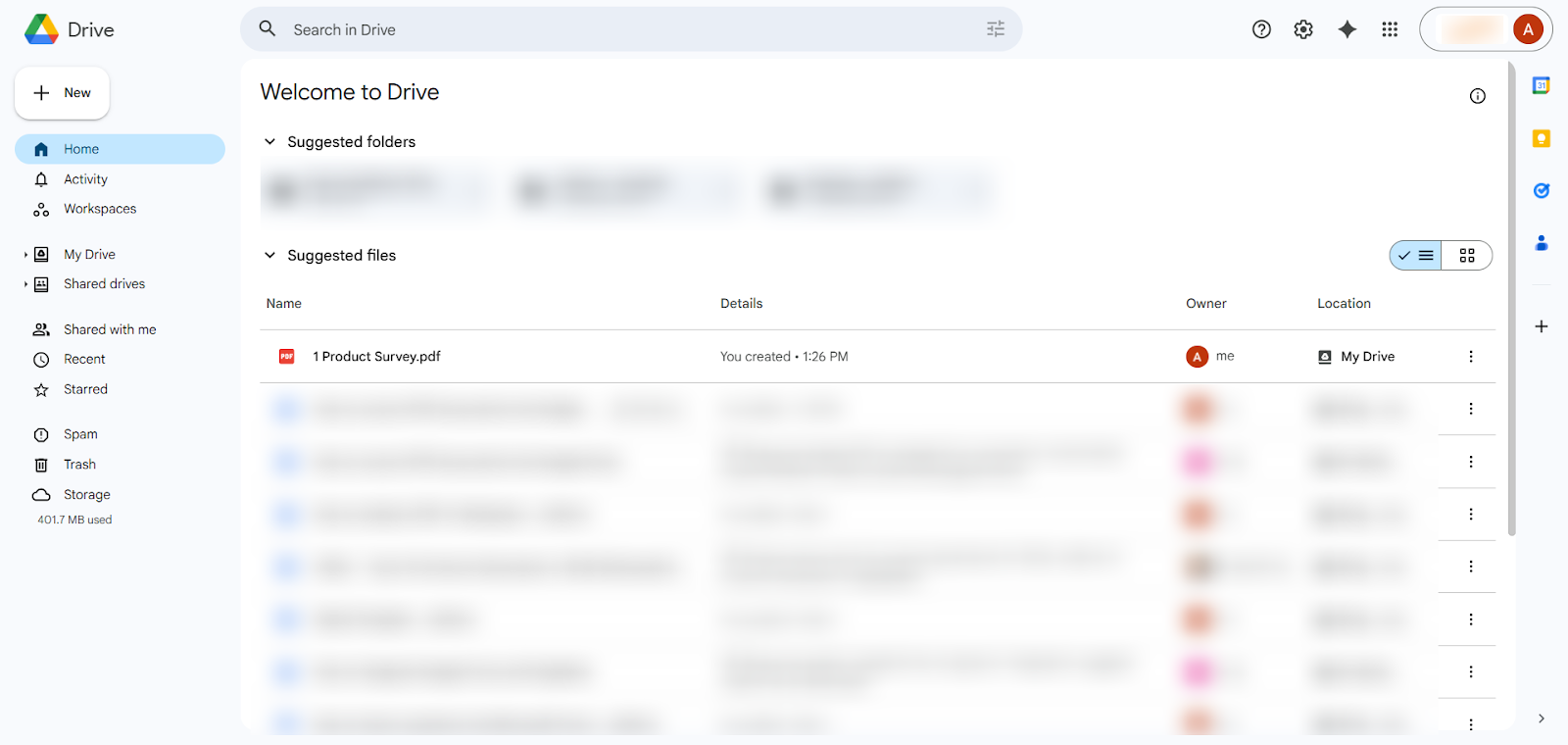 Google Drive Assets menu