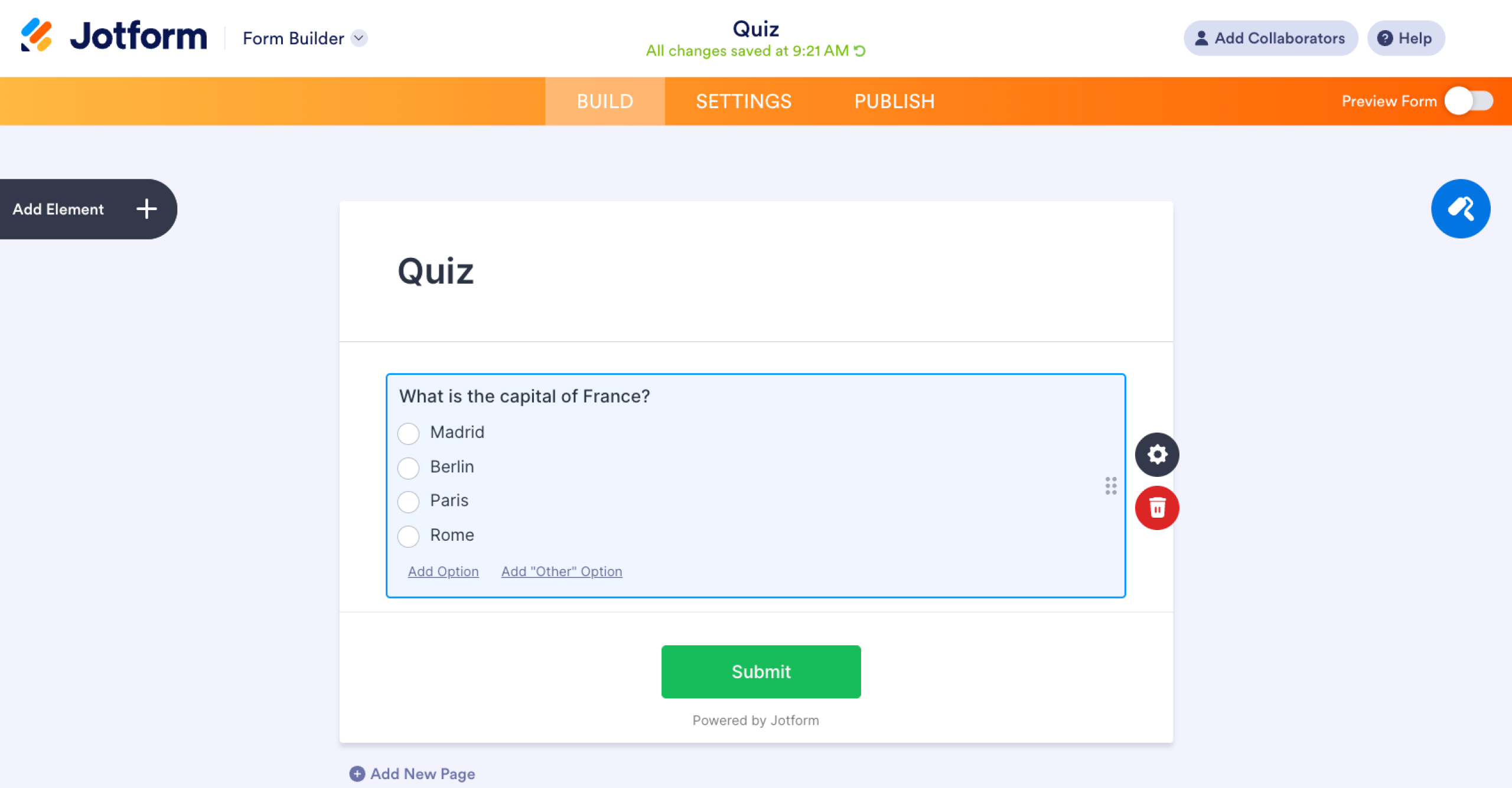 Jotform single choice question type