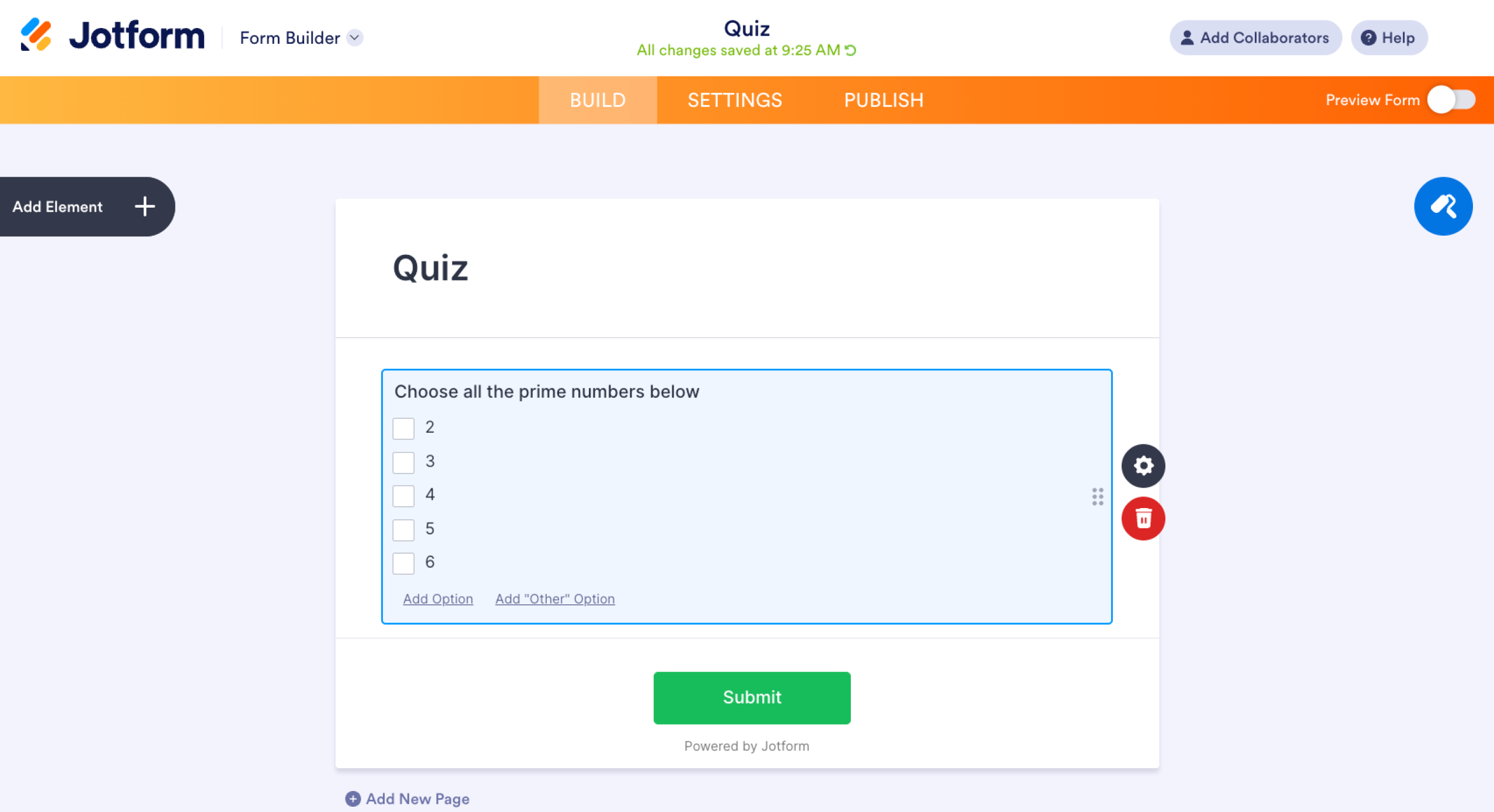 Jotform multiple choice question type