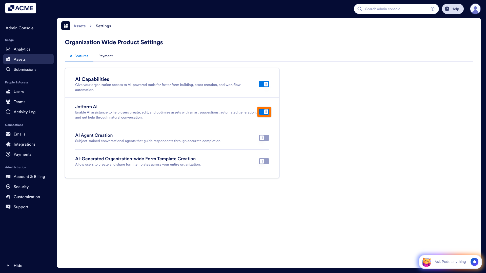 How to Enable or Disable the Jotform AI Organization-Wide from the Admin Console Image-3